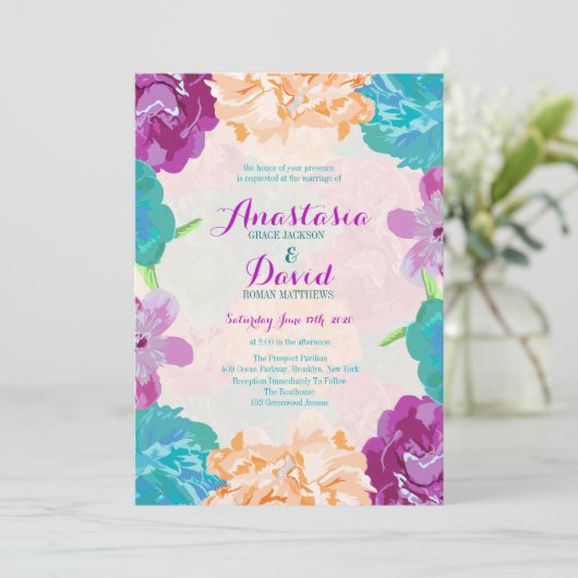 孔雀花の結婚式招待状 招待状 (スタンド正面)