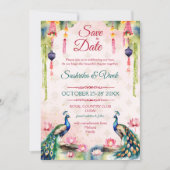 孔雀蓮の花 インドの結婚式 Save the Date 招待状 (正面)