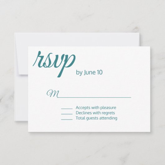 孔雀青最小主義の結婚RSVPのカード 出欠カード (正面)