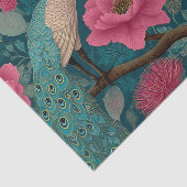 孔雀鮮やか及びピンクの花柄 薄葉紙 (詳細)