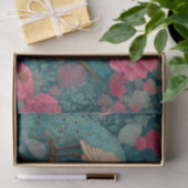 孔雀鮮やか及びピンクの花柄 薄葉紙 (ギフト)