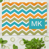 孔雀鮮やか部族ジグザグ キッチンタオル (折り畳み)