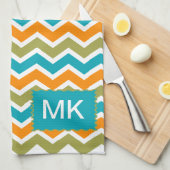 孔雀鮮やか部族ジグザグ キッチンタオル (四つ折り)