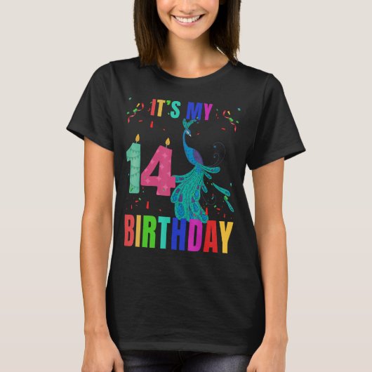 孔雀14誕生日かわいい鳥の動物グラフィック Tシャツ (正面)
