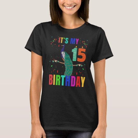 孔雀15誕生日かわいい鳥の動物グラフィック Tシャツ (正面)