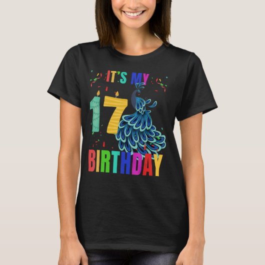 孔雀17誕生日かわいい鳥の動物グラフィック Tシャツ (正面)