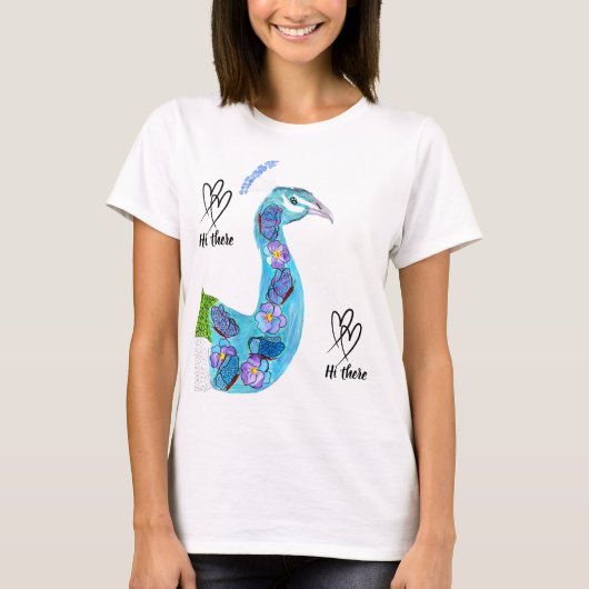 孔雀 こんにちは Tシャツ (正面)