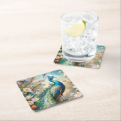 孔雀 スクエアペーパーコースター (インサイチュ)