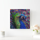 孔雀 スクエア壁時計 (ホーム)