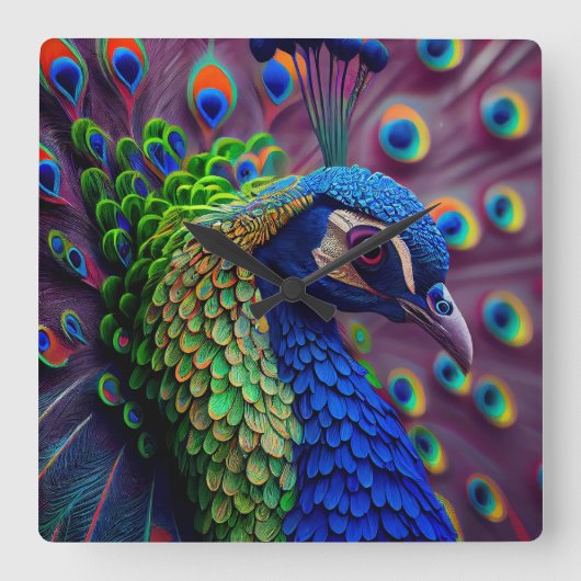 孔雀 スクエア壁時計 (正面)