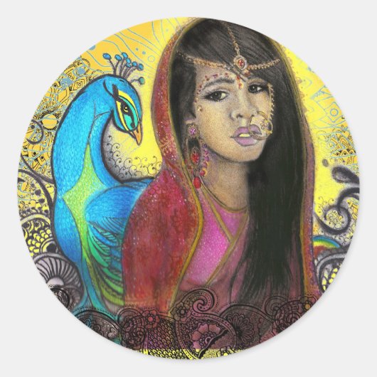 孔雀、ステッカー ラウンドシール (正面)