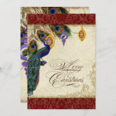 孔雀&フェザーフォーマルクリスマス飾りカード シーズンカード (正面/裏面)