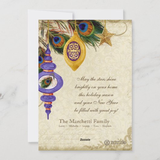 孔雀&フェザーフォーマルクリスマス飾りカード シーズンカード (裏面)