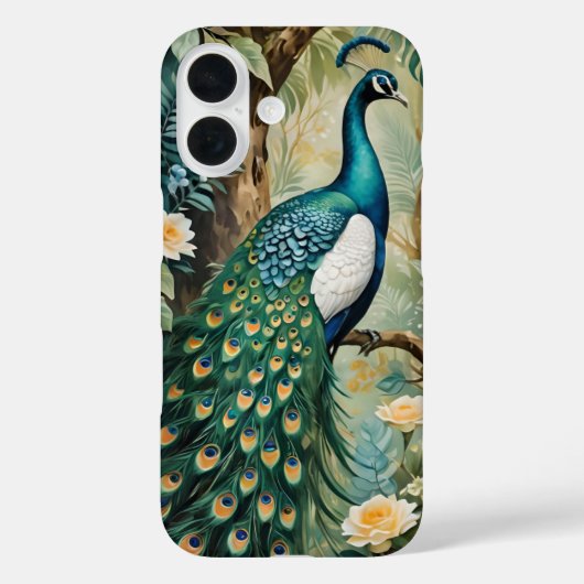 孔雀 フローラル ペイズリー 水彩画 Case-Mate iPhoneケース (裏面)