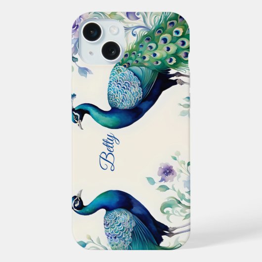 孔雀 フローラル 水彩画  iPhoneケース (裏面)