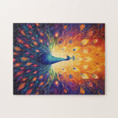 孔雀 – ブルーグリーンピンクオレンジイエローフェザー ジグソーパズル (横)
