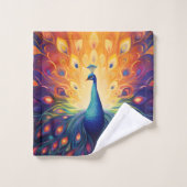 孔雀 – ブルーグリーンピンクオレンジイエローフェザー バスタオルセット (ウォッシュタオル)