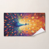 孔雀 – ブルーグリーンピンクオレンジイエローフェザー バスタオルセット (ハンドタオル)