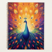 孔雀 – ブルーグリーンピンクオレンジイエローフェザー プランナー手帳 (正面)
