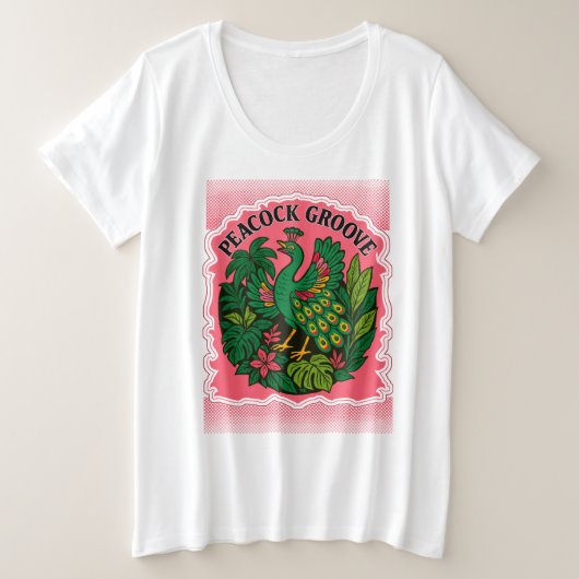 孔雀 プラスサイズTシャツ (デザイン正面)