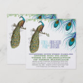 孔雀 ヴィンテージ 3 羽根 孔雀付き 招待状 (正面/裏面)