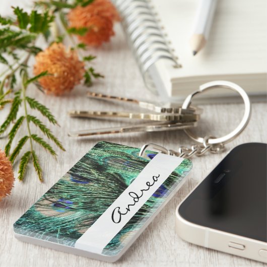 孔雀，孔雀，孔雀の尾，あなたの名前 キーホルダー (正面右)