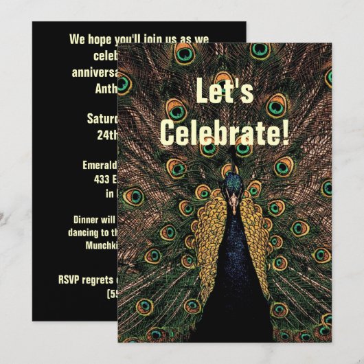 孔雀 - 結婚記念日 招待状 (正面/裏面)