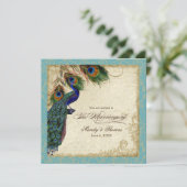 孔雀&羽ウェディングアクアフォーマルブルーを招待 招待状 (スタンド正面)
