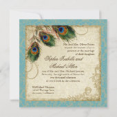 孔雀&羽ウェディングアクアフォーマルブルーを招待 招待状 (裏面)