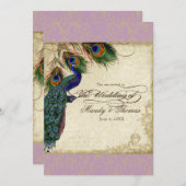 孔雀&羽ウェディングアクアフォーマルブルーを招待 招待状 (正面/裏面)