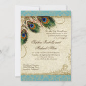 孔雀&羽ウェディングアクアフォーマルブルーを招待 招待状 (裏面)