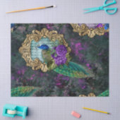 孔雀、花、および金ゴールド・フレームの切り離し 薄葉紙 (クラフト)