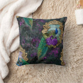 孔雀、花、金ゴールド枠 クッション (ブランケット)