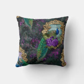 孔雀、花、金ゴールド枠 クッション (裏面)