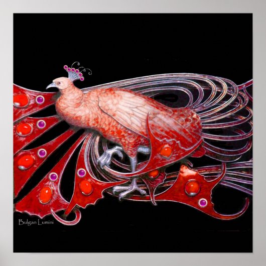 孔雀，赤い紫色のグレーバイオレットブラック ポスター (正面)
