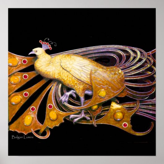 孔雀,黄色の赤い紫の黒 ポスター (正面)