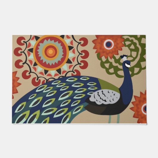 孔雀Doormat、孔雀の恋人、孔雀カラフルPeacock ドアマット (正面)