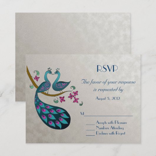 孔雀RSVPの銀 出欠カード (正面/裏面)