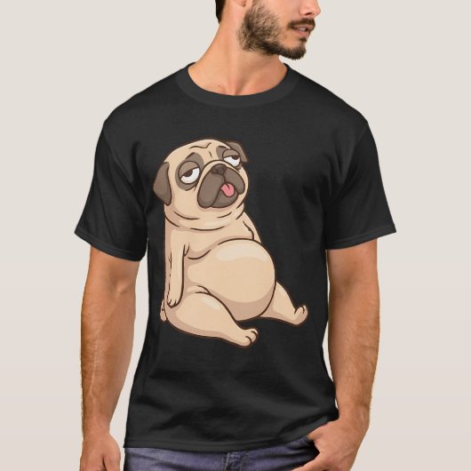 存在しているだけで疲れる 面白い 怠け者 パグ 座る Tシャツ (正面)