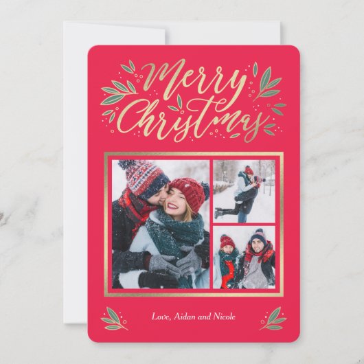 季節ごとのグロー3フォトクリスマスカード シーズンカード (正面)