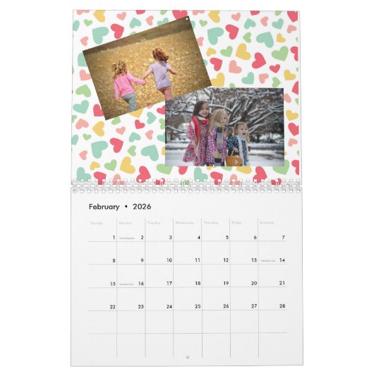 季節ごとの家族の写真のパーソナカスタマイズライズ カレンダー (2月 2026)