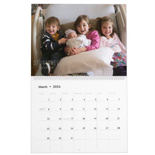 季節ごとの家族の写真フレームのパーソナライズされた画像 カレンダー (3月 2026)
