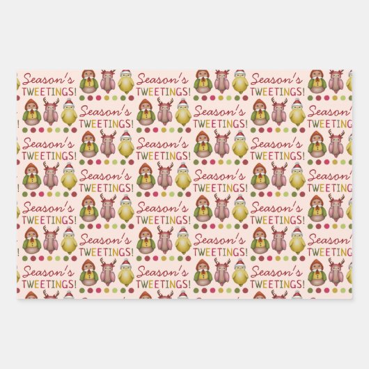 季節によって待ち行列かわいい鳥のクリスマスパターン ラッピングペーパーシート (正面2)