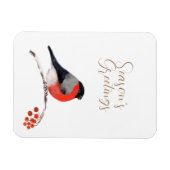 季節のごあいさつに朱色のブルフィンチカード マグネット (横)