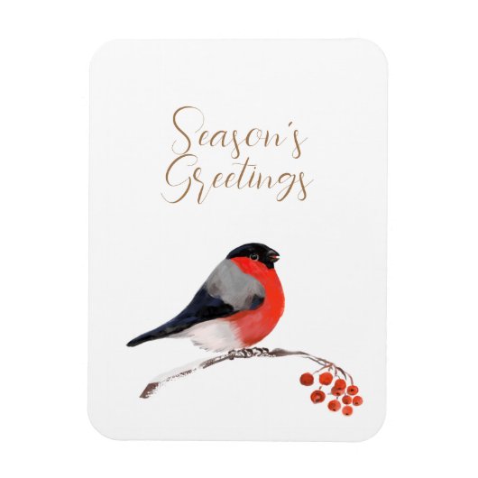 季節のごあいさつに朱色のブルフィンチカード マグネット (縦)