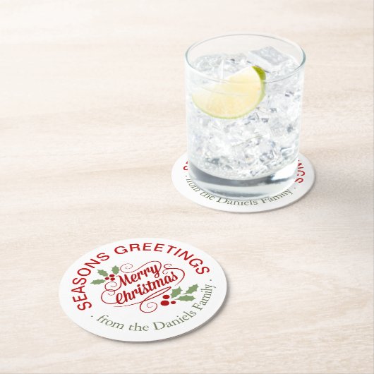 季節のごあいさつのメリークリスマスのタイポグラフィ ラウンドペーパーコースター (インサイチュ)