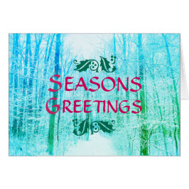 季節のごあいさつの冬の森の青カード