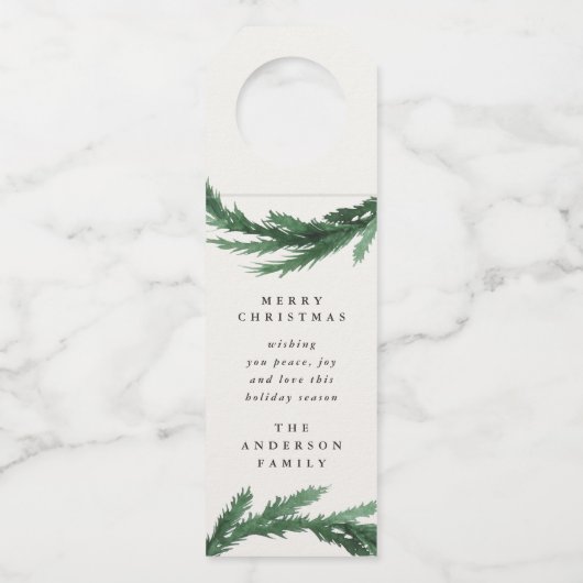 季節のごあいさつの水彩画のリースのモダンの休日 ボトルネックタグ (正面)