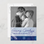 季節のごあいさつの青い雪片の写真の郵便はがき シーズンポストカード (正面/裏面)