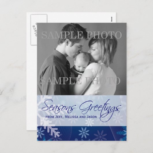 季節のごあいさつの青い雪片の写真の郵便はがき シーズンポストカード (正面/裏面)